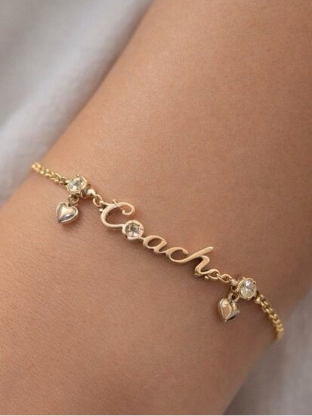 NWT Coach Script Heart Slider Bracelet Gold Tone CAD53, $98 retail - Picture 3 of 6